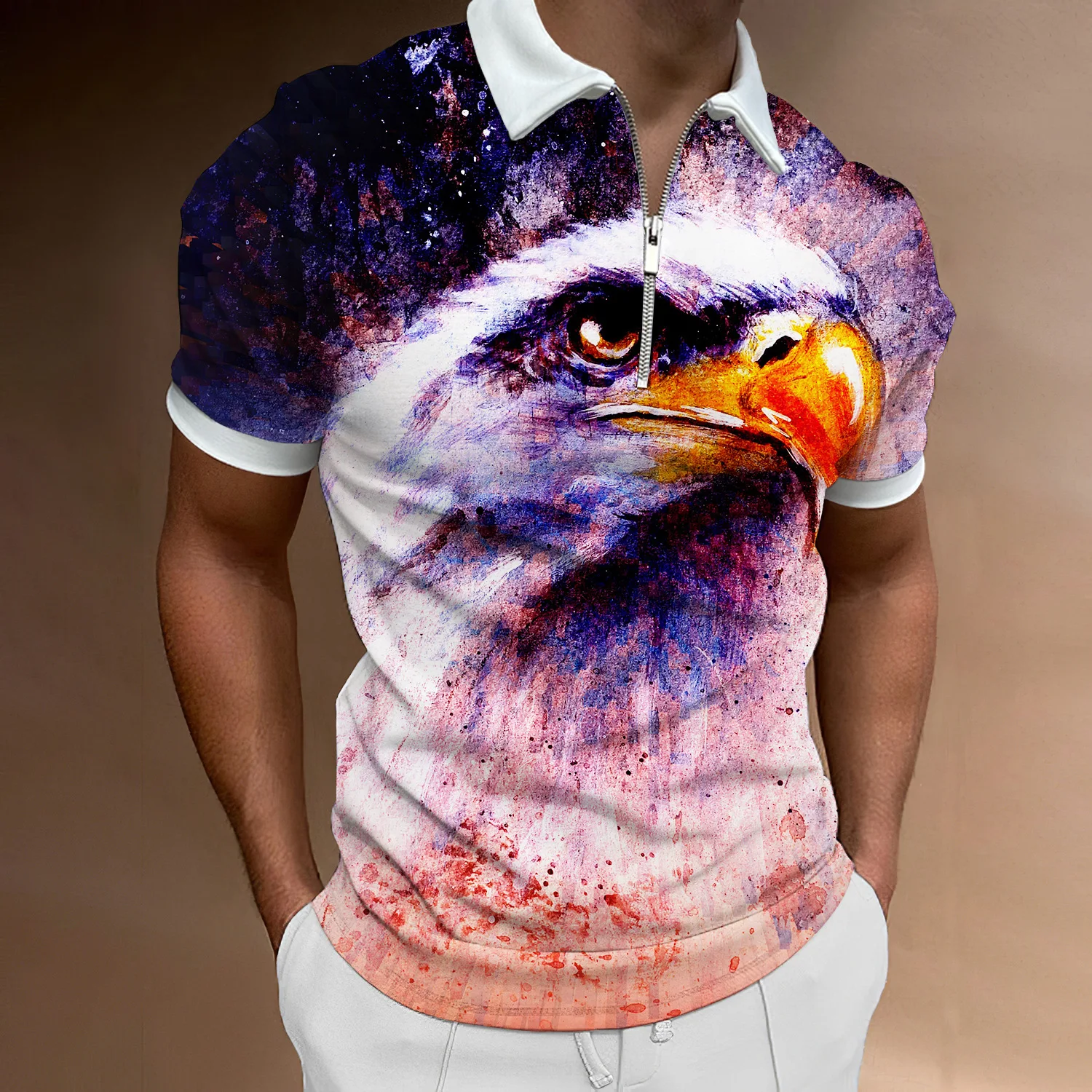 

New Cool 3D Printing Polo Men Fashion Trend Polo Shirts Male Eagle Zipper Polo Short Sleeve Tops Mens Clothing Oversized S-5XL