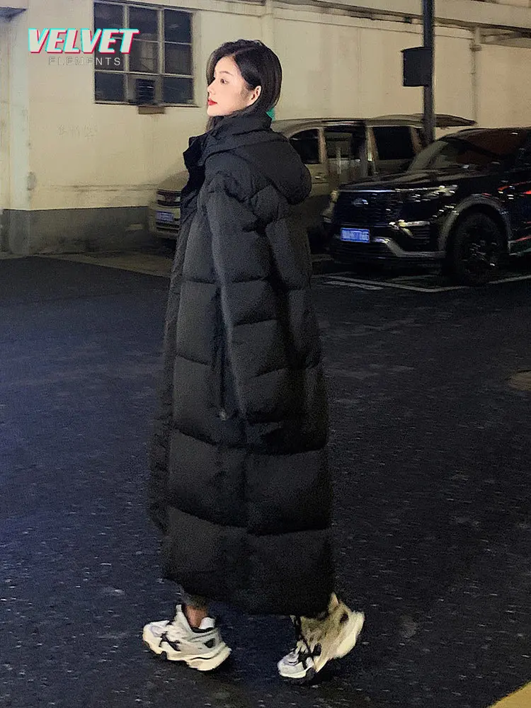 VE 2023 New Solid Color Long Straight Winter Coat Casual Women Parkas Clothes Hooded Stylish Winter Jacket Female Outerwear