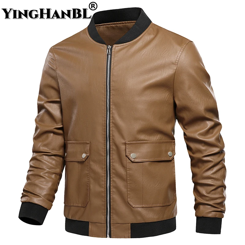

Autumn Winter Fashion Men's Solid Color Casual Motorcycle Leather Jacket Coats Windbreaker Outwear Male Faux Leather PU Zipper