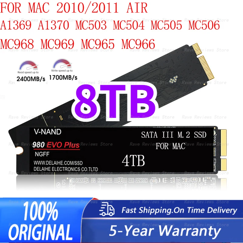 

2023 New 8TB M.2 NGFF SSD 512GB 1TB 2TB 4TB SSD Hard Drive M2 Ssd sata 3 Applicable to Mac 2010/2012 air version