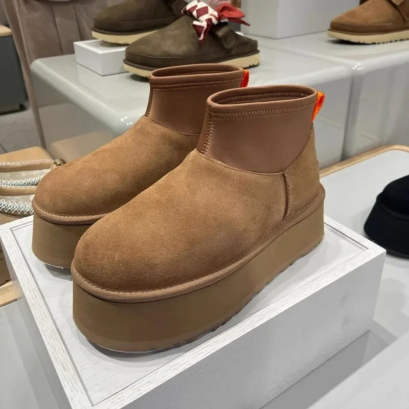 Женские зимние ботинки без шнуровки на платформе и высоком каблуке