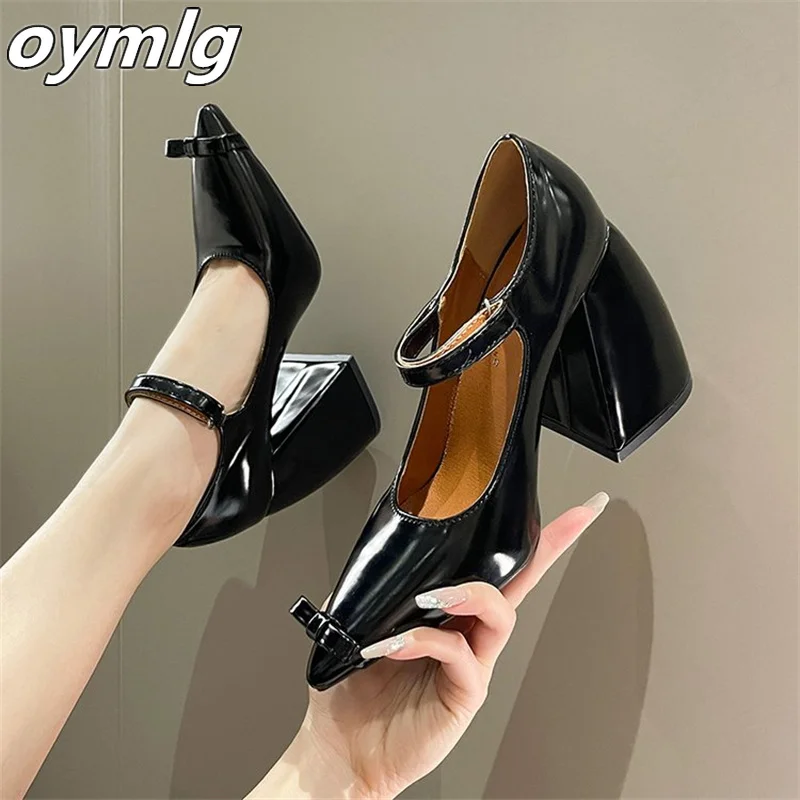 

2022 new one word buckle sandals pointed toe women's shoes thick heels thick sole shoes women Mary Jane high heels women