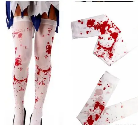 

Women Thigh Tights Halloween Long Stockings Red Bloody Nurse Zombie Over Knee Socks Cosplay Festival Stockings White Pantyhose