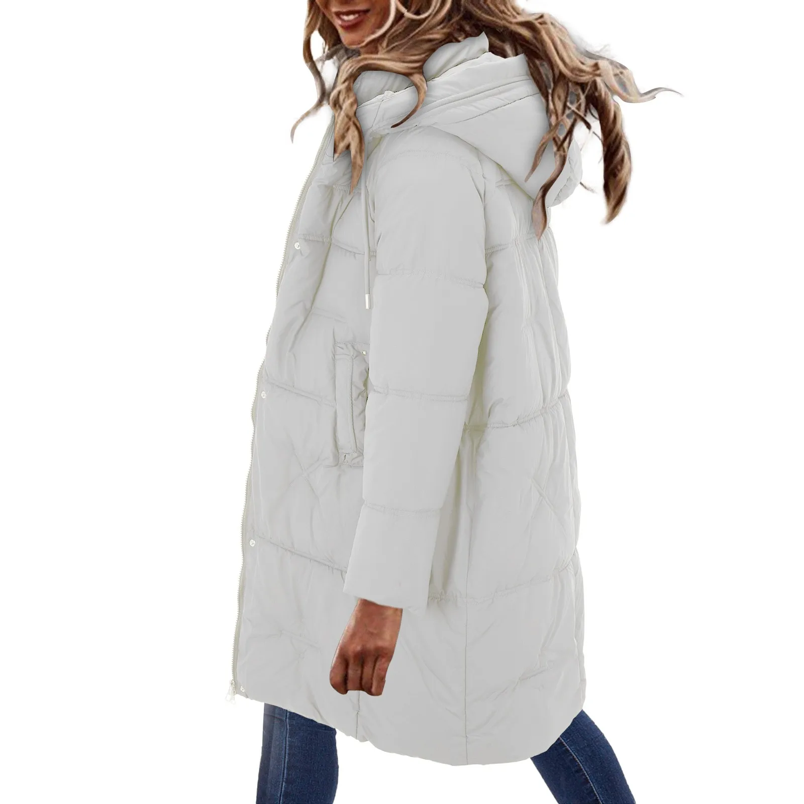 Winter Thickening Down Coat Loose Medium Length Down Cotton Jacket Loose Women Winter Clothing Hooded Outdoor Streetwear