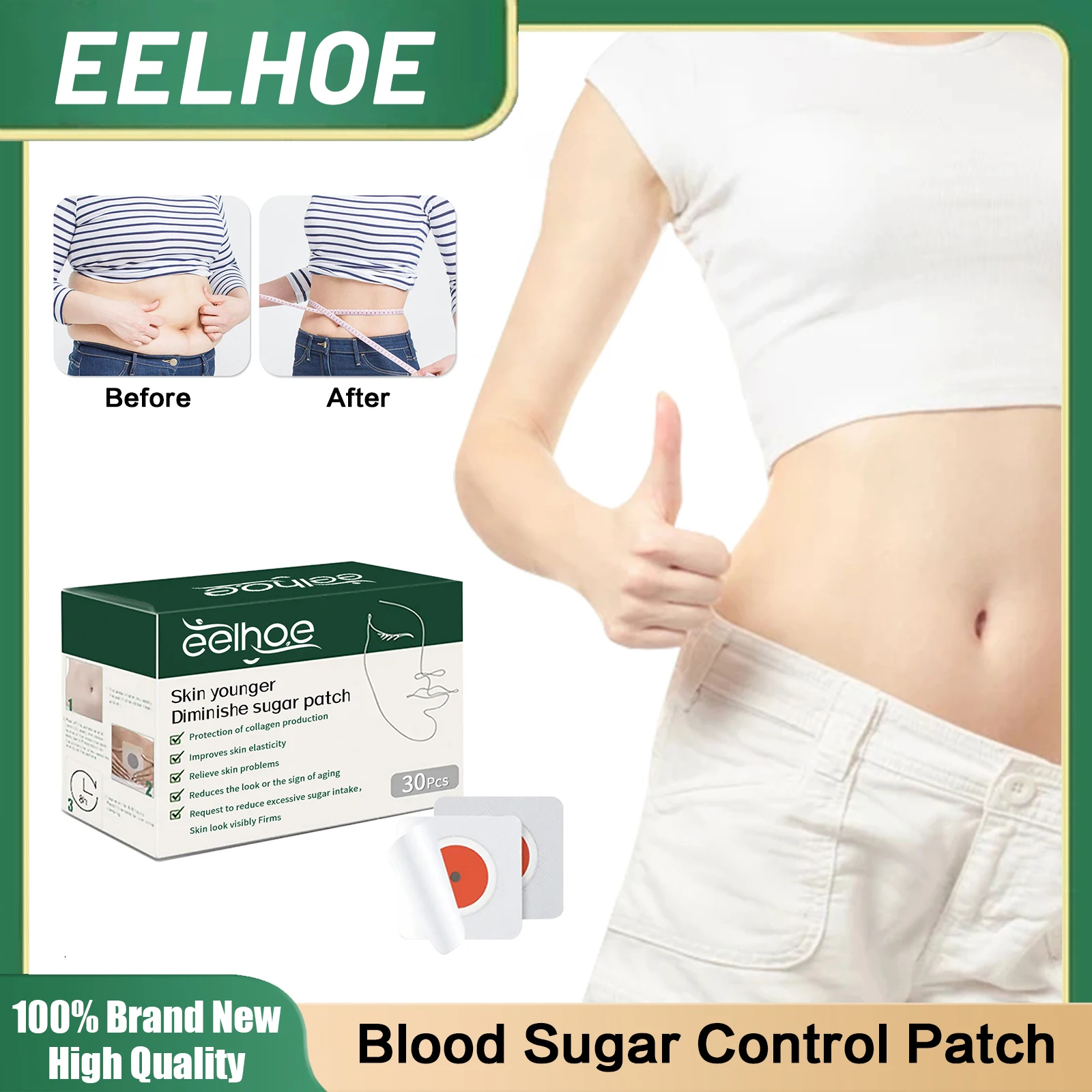 

Blood Sugar Control Patch Lower Blood Glucose Stabilize Blood Sugar Level Eliminate Abdominal Obesity Detox Navel Sticker 30pcs