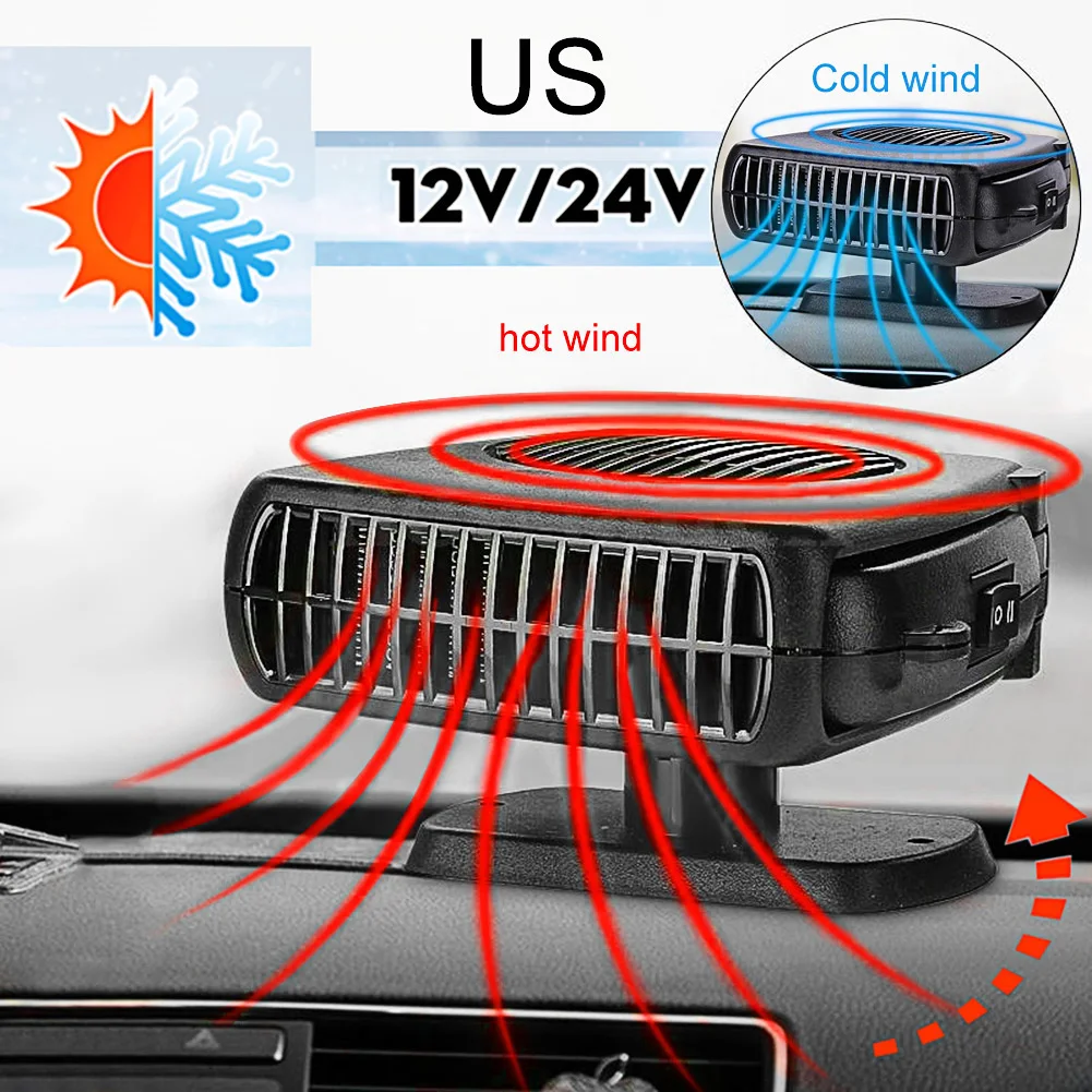 

Portable Auto Car Heater Defroster Demister Electric Heater Windshield 360 Degree Rotation ABS Heating Cooling Fan 12/24V 200W