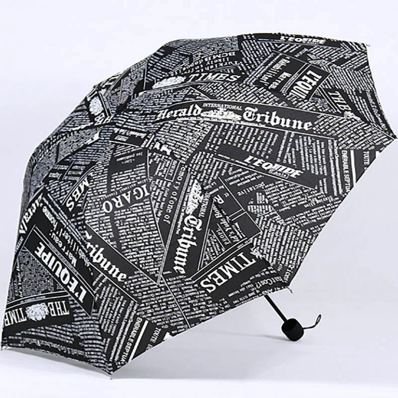 

Small Umbrella 8 Ribs Three-folding Fashion Women Umbrellas Anti UV Letter Black White Poket Parasol Vintage Sun Rain