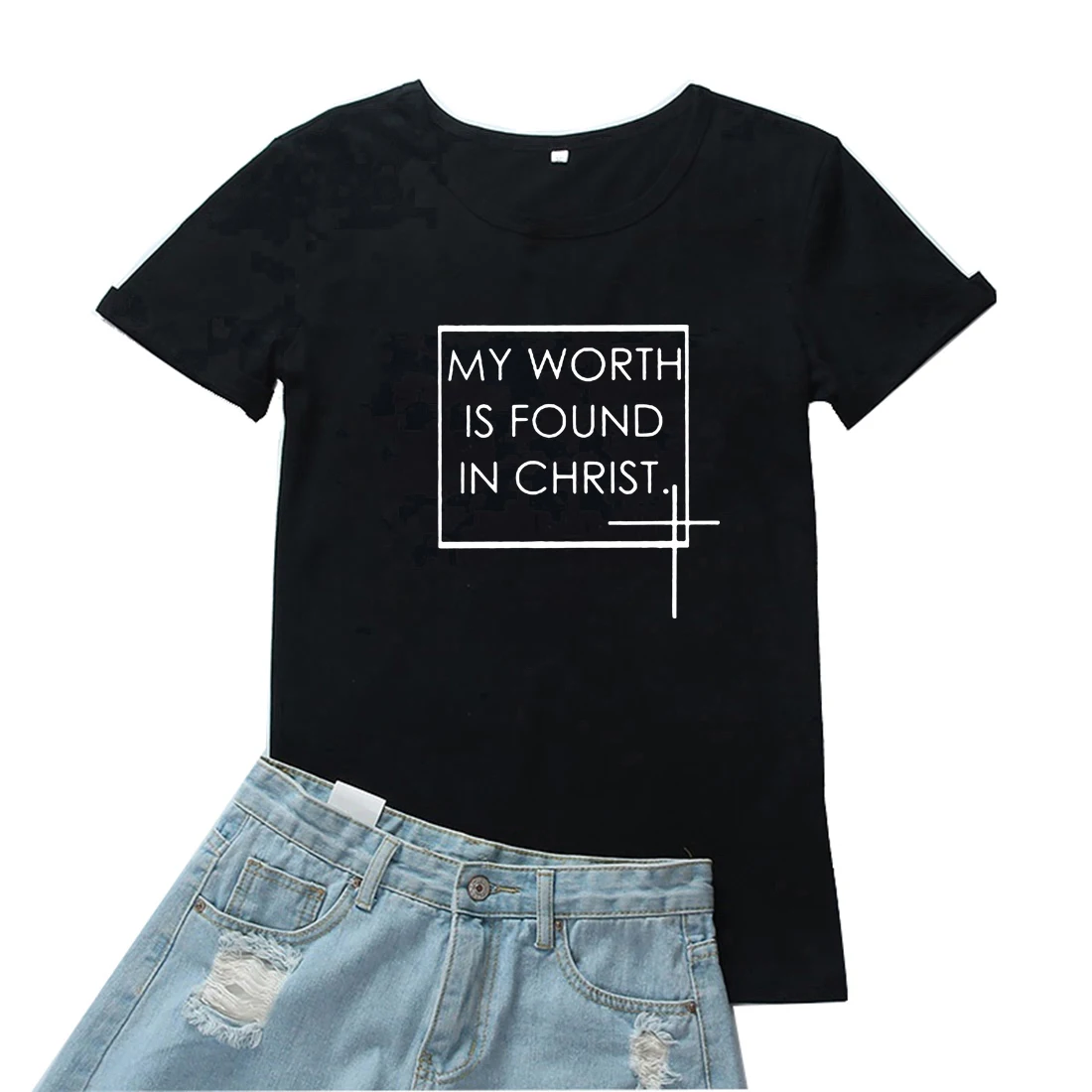 

My Worth Is Found In Christ Tshirt for Women Vintage Letter Pattern Mujer Camisetas Funny Saying Tees Women Fashion Women Tshirt