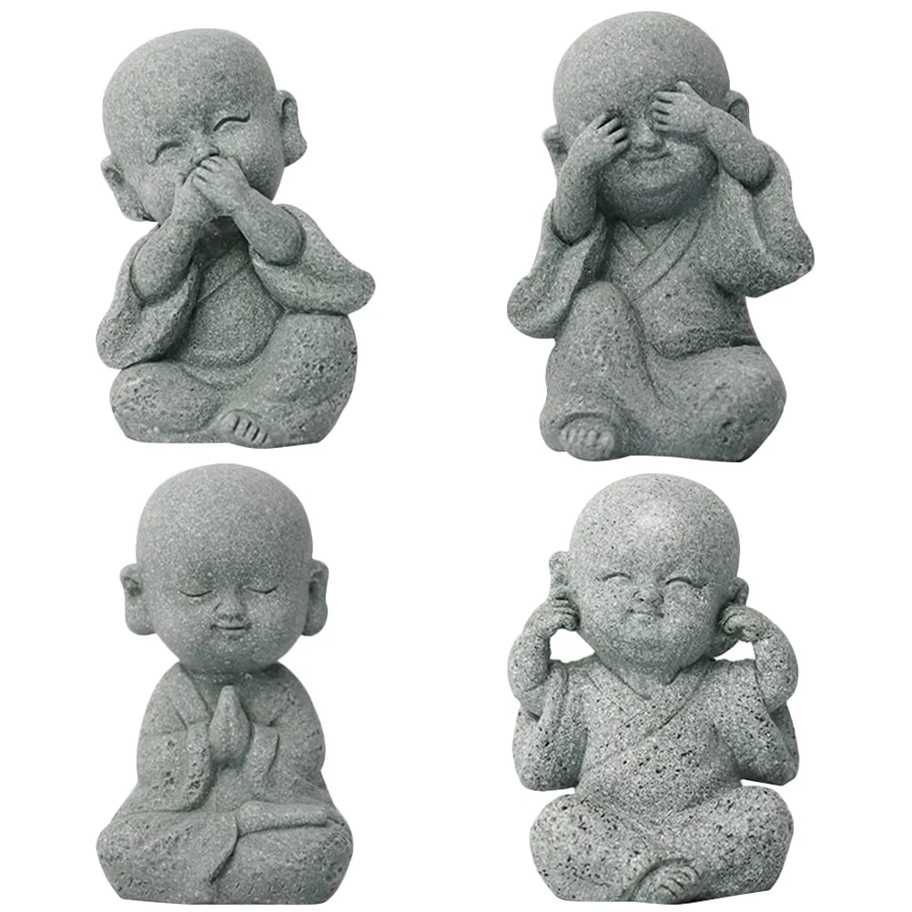 

4 Pcs Baby Buddha Statue Little Zen Monk Figurine Household Decor Statues Home Mini Sandstone Small Man Decorations