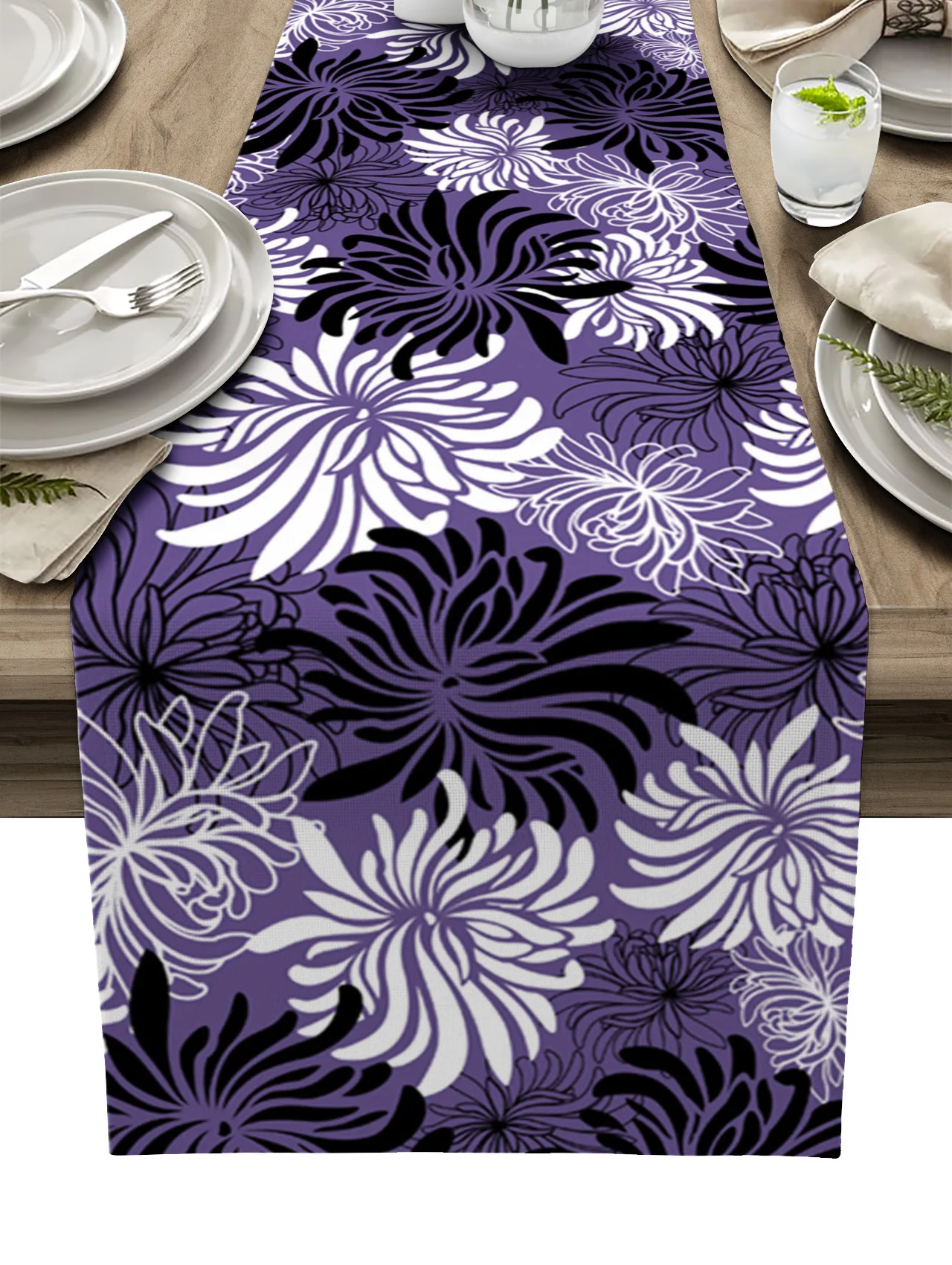 

Фиолетовая текстура хризантемы, настольная дорожка для гостиной, кухни, домашняя скатерть, уличная модная подстилка для вечерние ринки, сва...