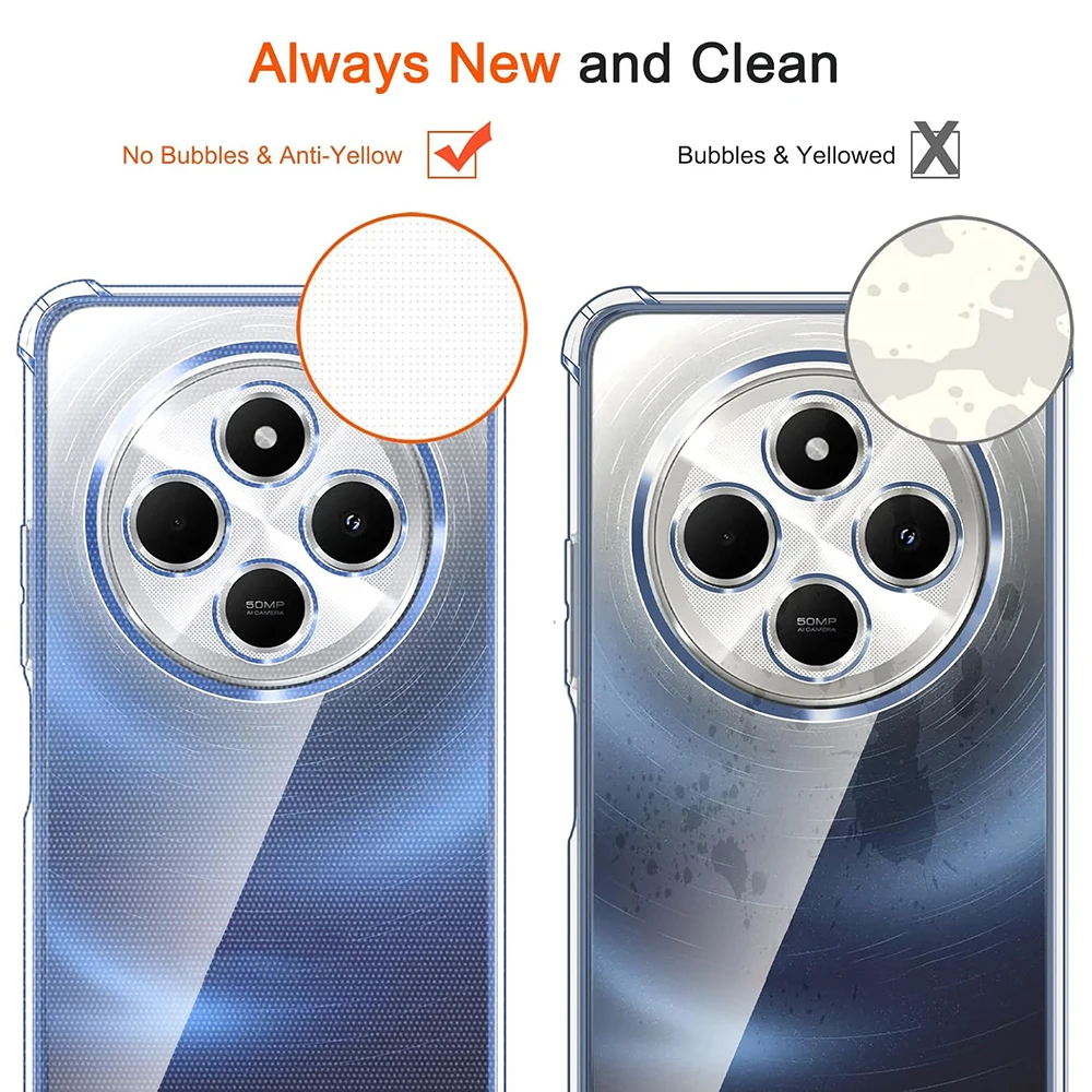 Противоударный чехол для Xiaomi Redmi 14C 13C 13 12C 12 11A 10 10A 10C 4G 5G Прозрачный ультратонкий