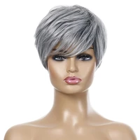 mommy wigs fashion natural grey ombre hair short wigs for women heat resistant short synthetic full wig with bangs daily wear