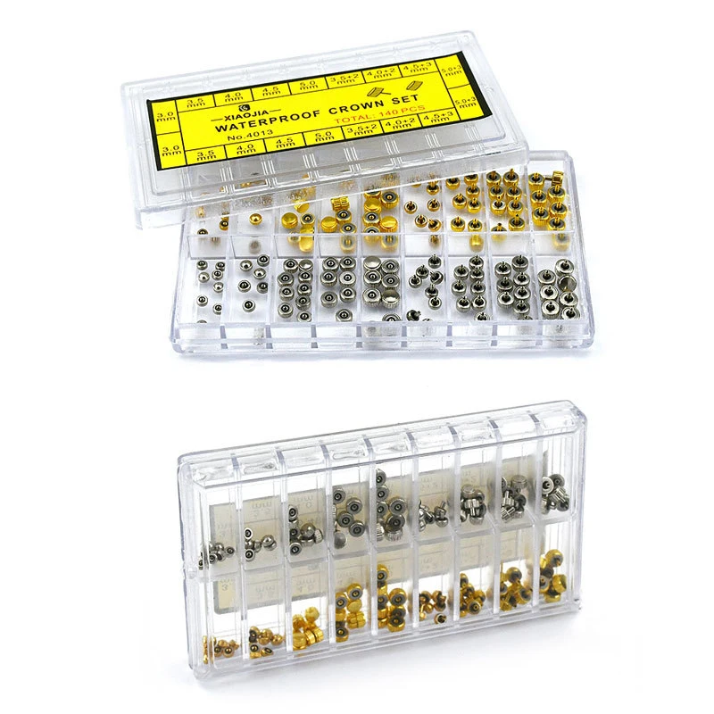 170/140/100/50 pcs Watch Crown Kit Watch Flat Head Watch Parts Replacement Accessory Watch Repair Watchmaker Professional Tool