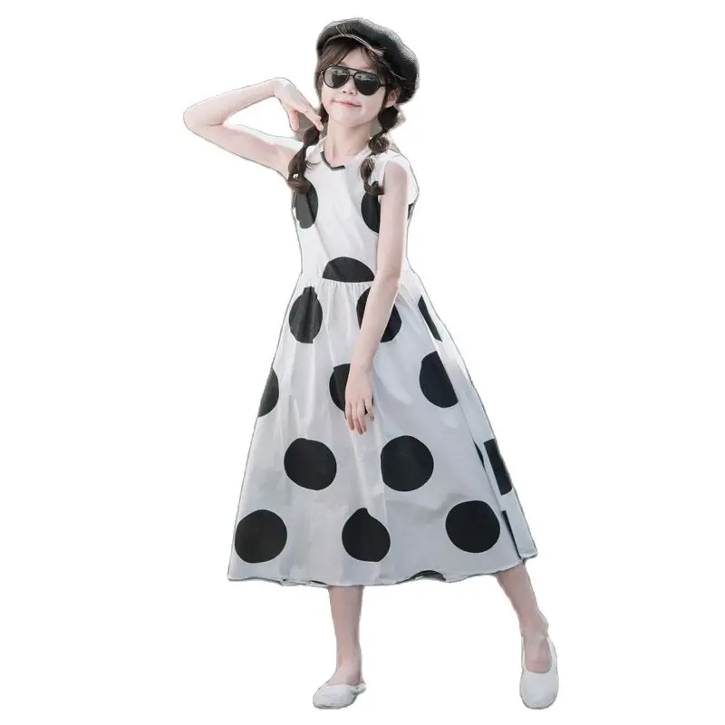 

Mommy and Me Dress Summer 2022 Sleeveless White Dot Long Dresses for Big Girls Fashion Teenage Loose Beach Costume 4 8 12 14Yrs