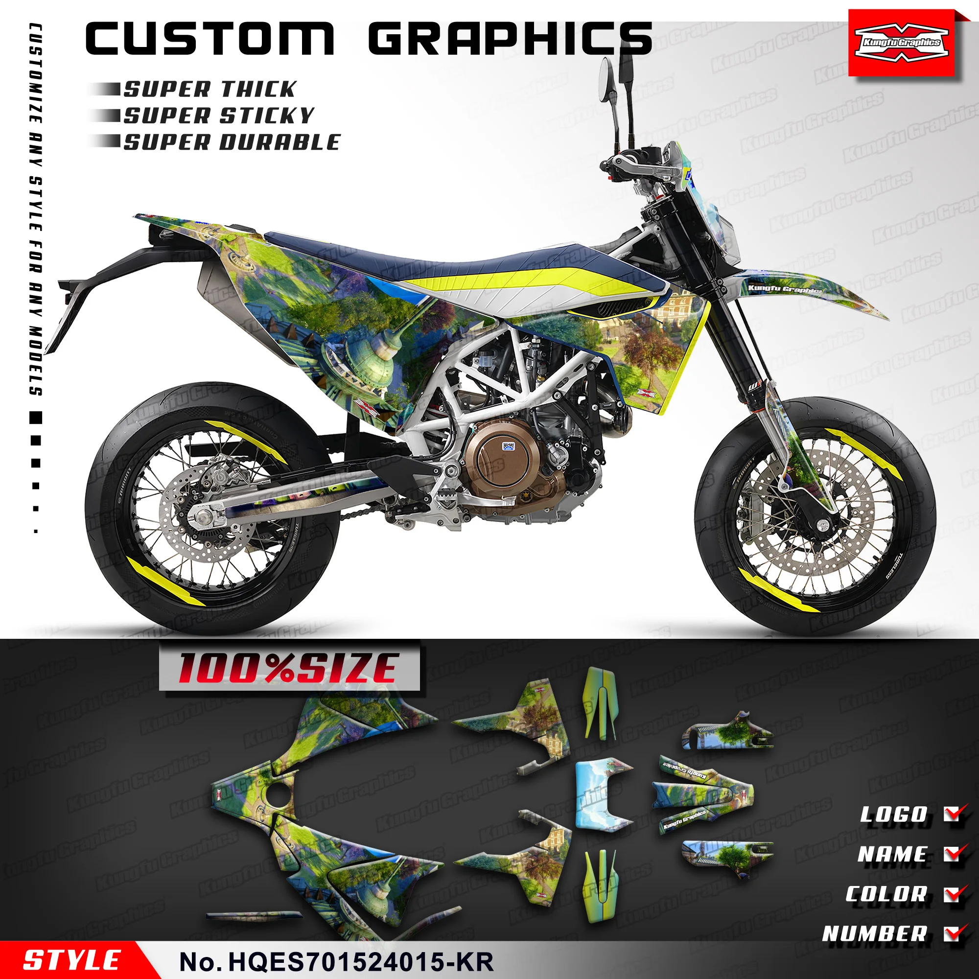 Фото Набор виниловых наклеек KUNGFU GRAPHCS для Husqvarna Enduro Supermoto 701 2015-2024, HQES701524015-KR №1