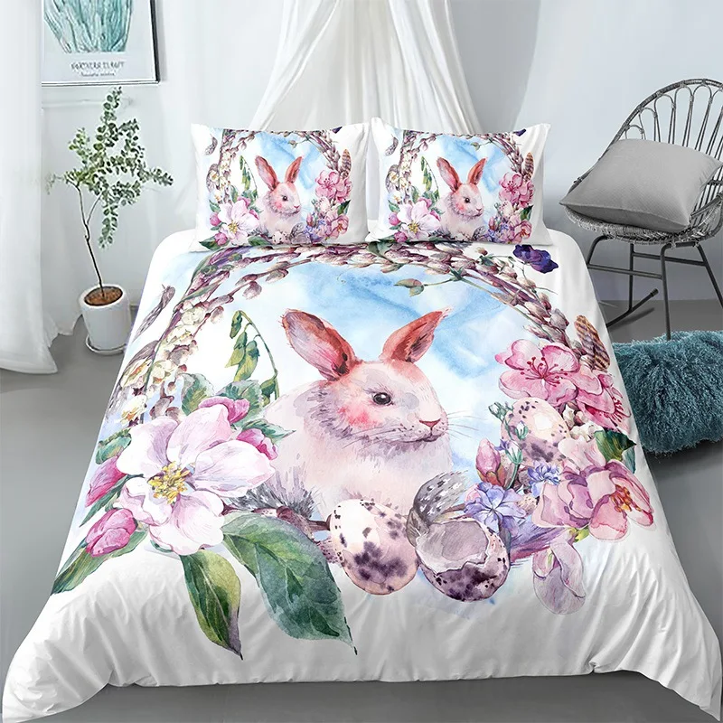 

Пасхальный кролик яйцо Кролик красивый 3D комплект постельного белья Мягкий пододеяльник покрывало из полиэстера королева большой размер мальчик девочка подарок декор комнаты