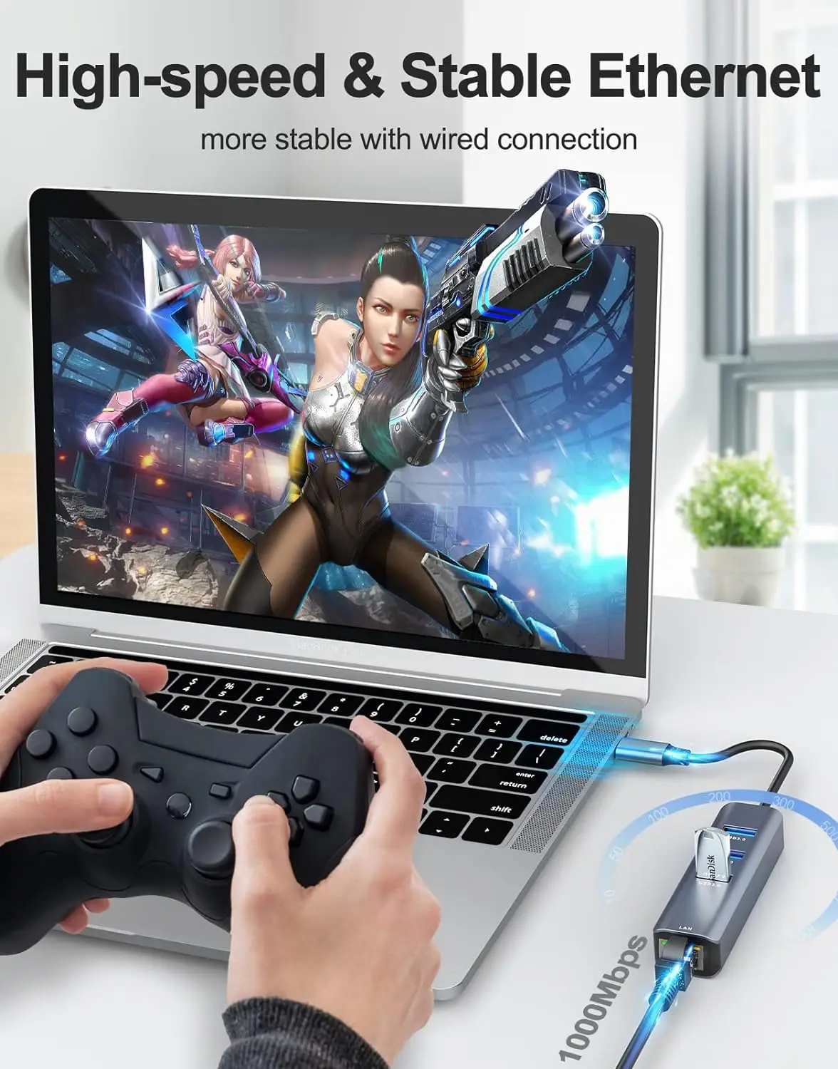 Адаптер USB C-Ethernet адаптер 4 в 1 RJ45 USB-C/Thunderbolt 3 Gigabit LAN