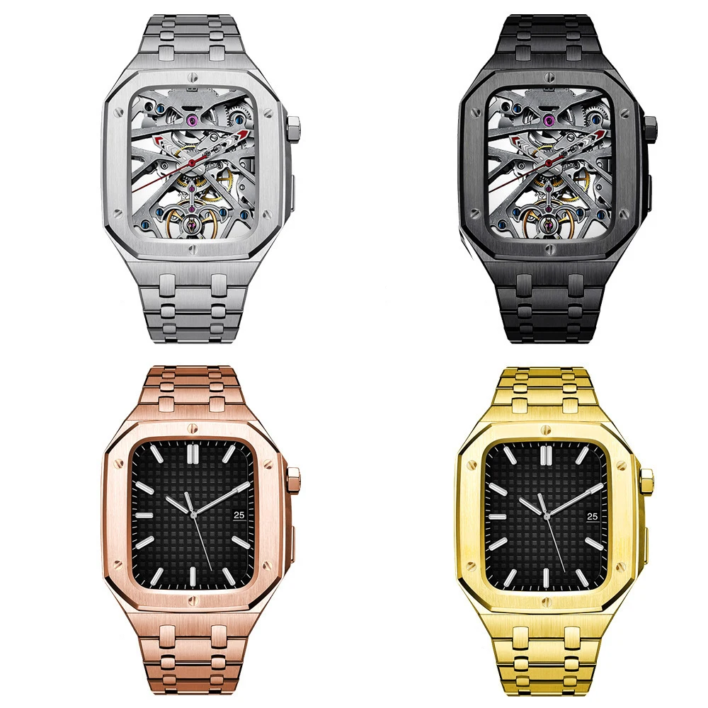 

Ремешок Fhx-79A новый для apple watch 44 45 мм, двухрядный армированный Встроенный ремешок, защитный чехол из нержавеющей стали