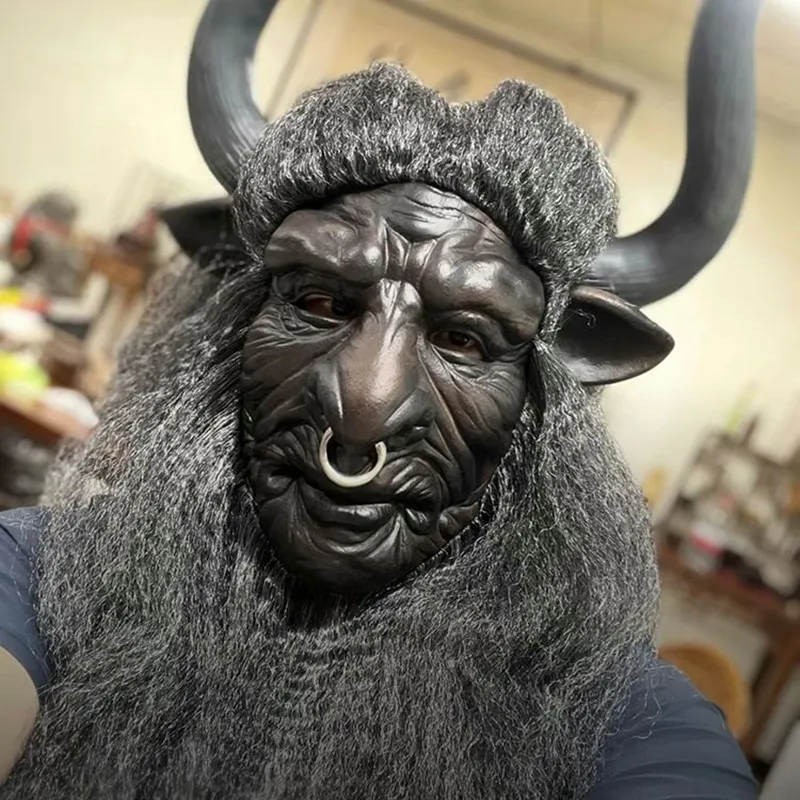 Латексная Маска на все лицо Ox Horn бык демон король Хэллоуин монстр Дьявол Косплей реквизиты карнавальные страшная забавная