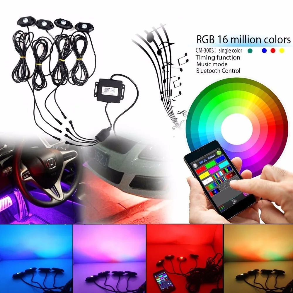 

4 X Pods Music Mini RGB LED Rock Light For Off Road Vehicle DRL for Jeep car