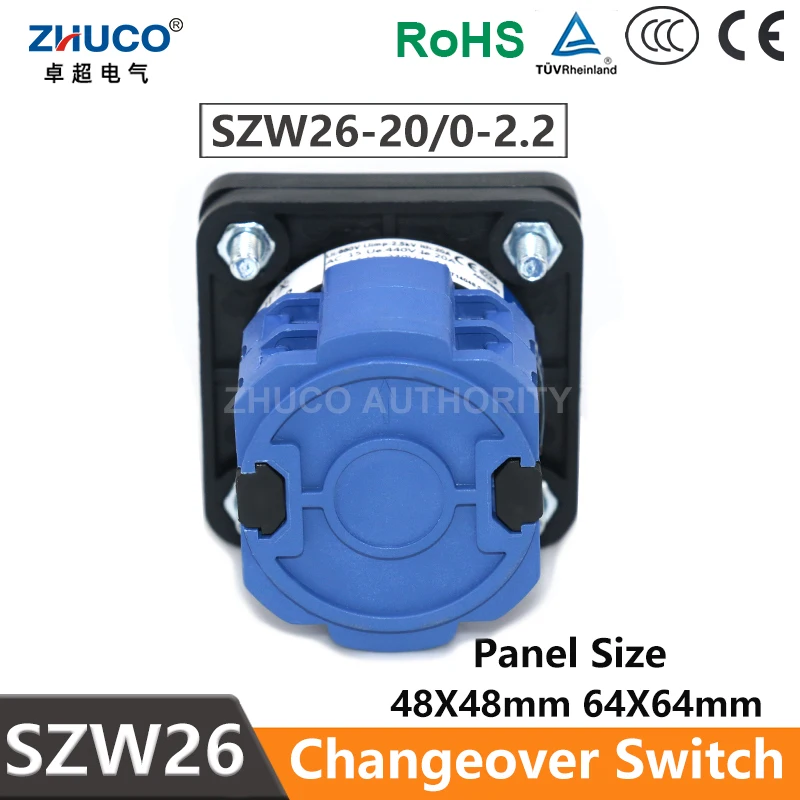 ZHUCO SZW26LW26-200-2,2 LW28 LW39B Выбор переменного тока, 2 полюса, 8 клемм, 0-1-2, трехпозиционный кулачковый переключатель управления питанием, 20 А, 660 В (art.: 3920d1ca172a2) - 3920d1ca172a2