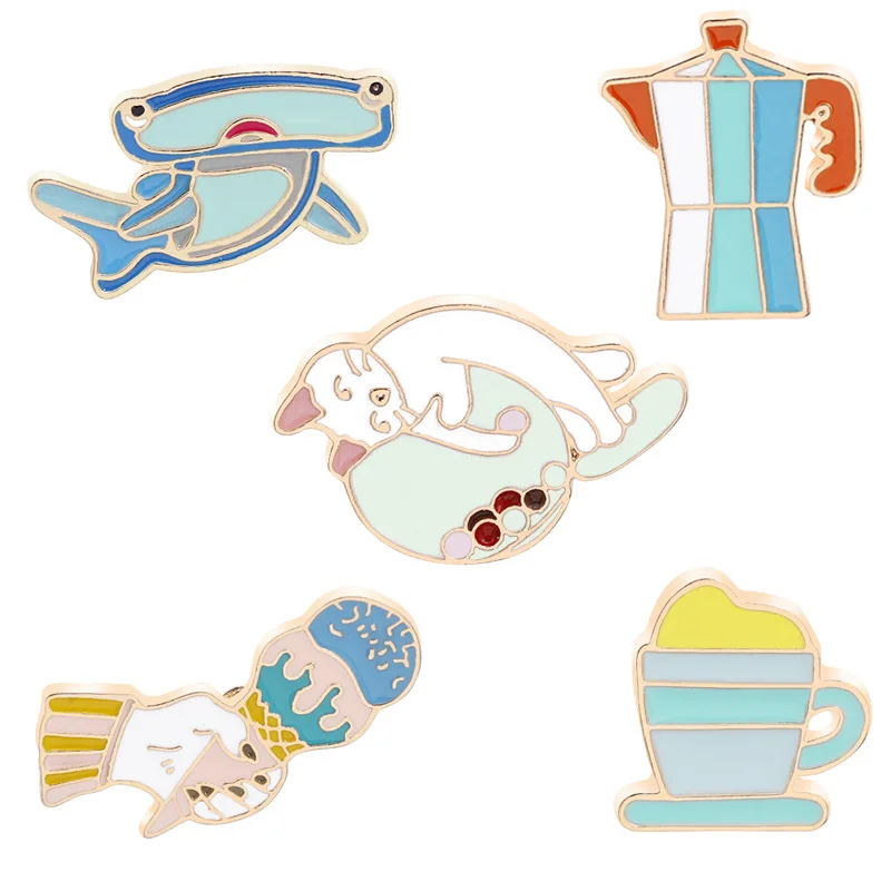 Креативный значок в виде акулы кота мороженого чайника сумки одежды лацкана с