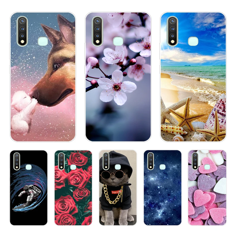 Чехол для Vivo Y19, чехол Vivo Y19 2019, силиконовый мягкий бампер с изображением кошки и цветов для Vivo 1915, Y 19, чехол vivo y19, Y5S, Z5i, U3, U20, чехол