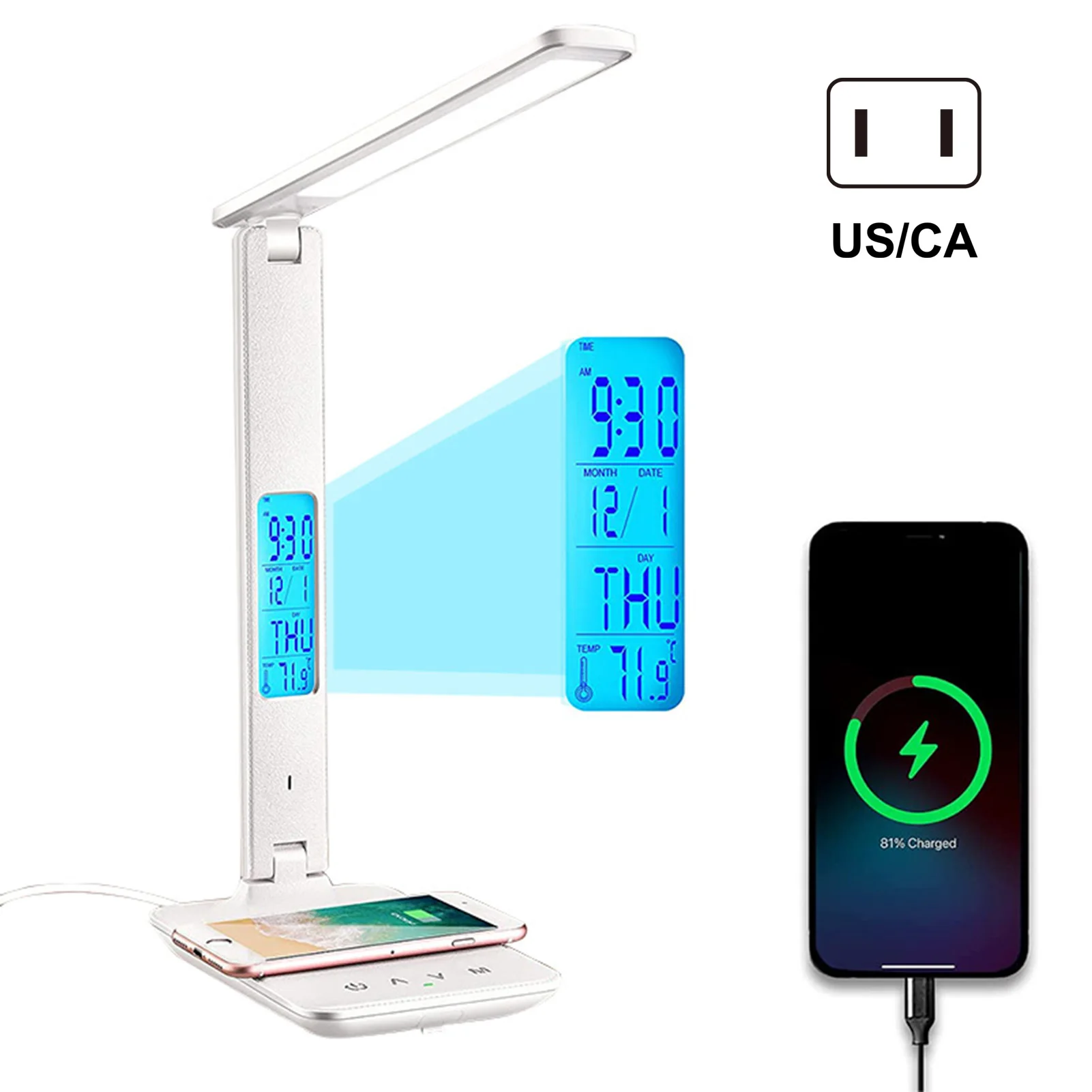 

LED Desk Office Lamp with Wireless Charger 110V Eye-Caring Desk Light 5 Lighting Modes for Home School Study Work