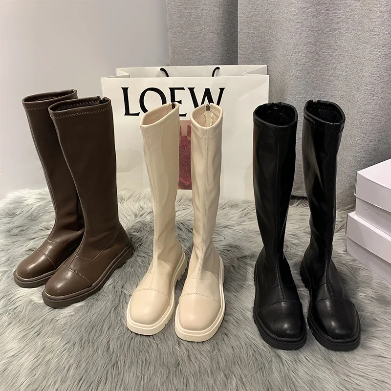 

Женская обувь, кожаные сапоги, женские привлекательные сапоги до бедра на высоком каблуке, привлекательные Сапоги выше колена с круглым нос...