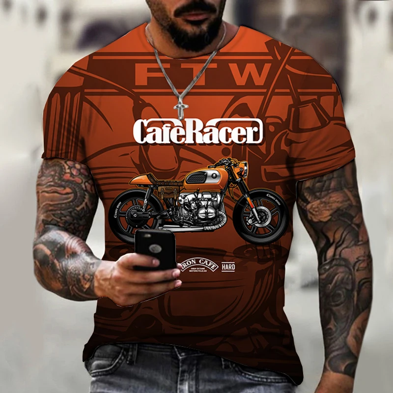 

Summer Men's T-shirt Trend Locomotive Pattern Printing Short Sleeve Fashion Top Casual Large Size Short Sleeve English Letters
