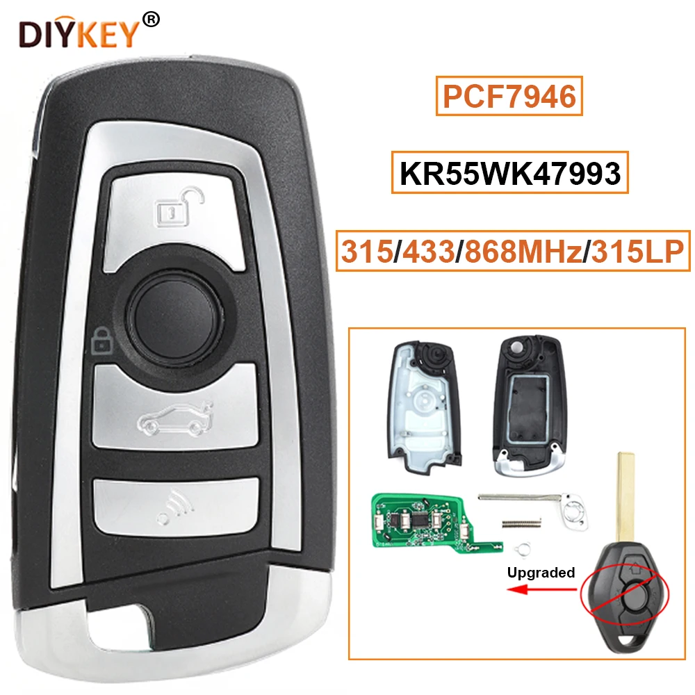 DIYKEY CAS2 System Modified Flip Remote Key 315/433/868MHz/315LP PCF7946 Chip for BMW E60 5 Series E63 6 Series HU92 KR55WK47993