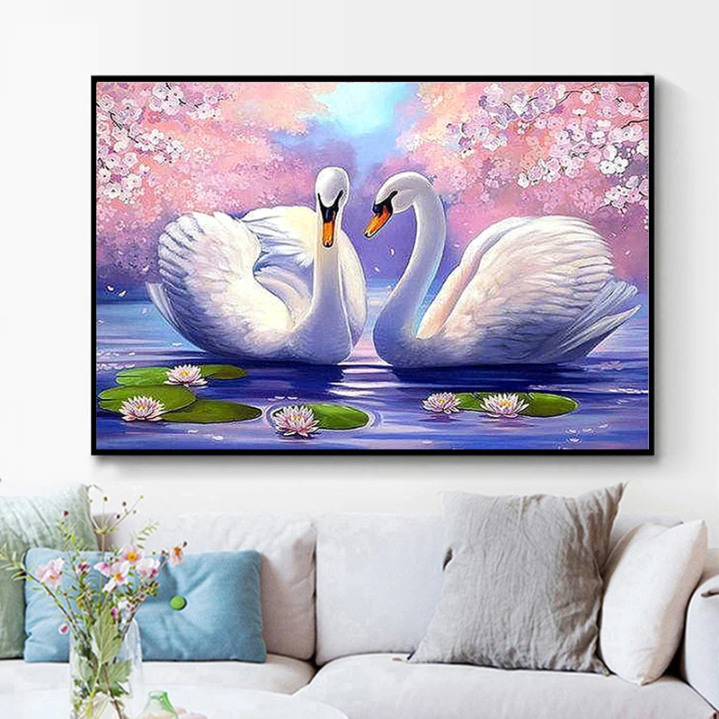 

5D Diamond Painting White Swan Couple Diamond Art Embroidery Gifts Restaurant Office Home Decor DIY Diamond Cross Stitch Kits