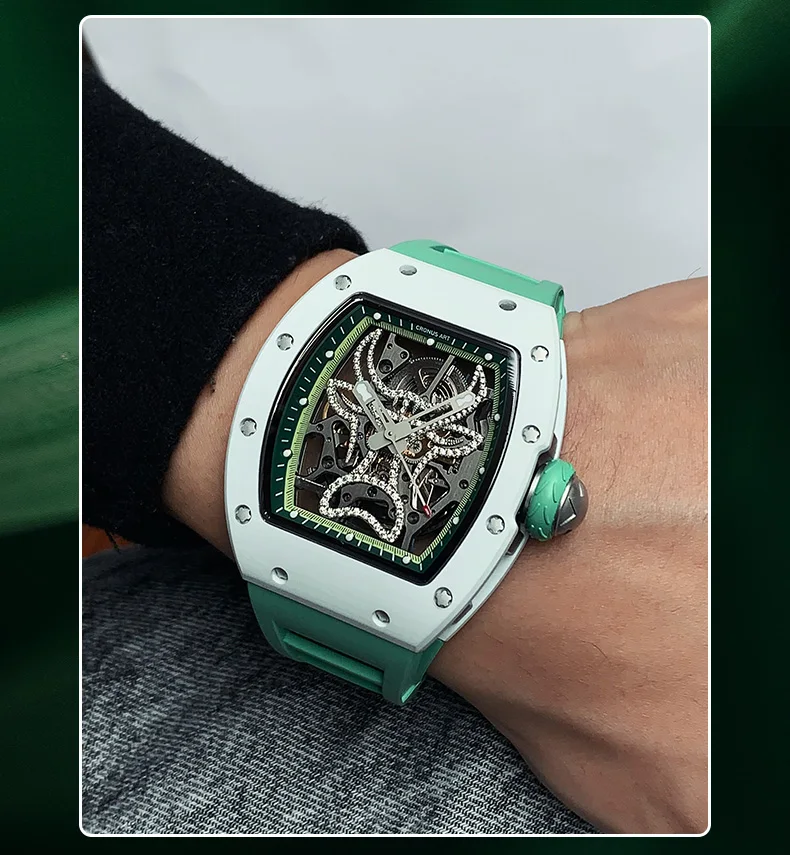 CRONUSART Мужские автоматические часы Роскошные механические наручные Tonneau Корпус из