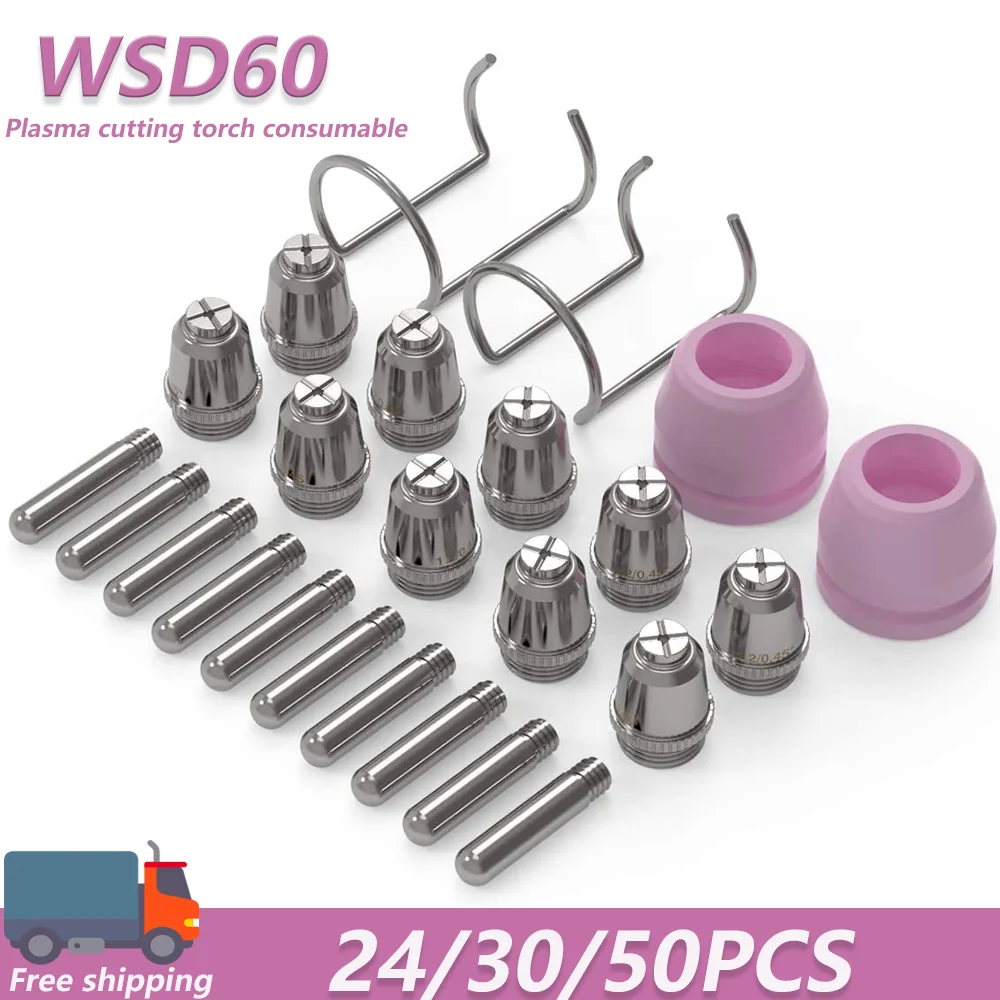 

SG55 AG60 WSD60 Consumables KIT Electrodes Sheild Cups TIPS Spacer Guide Plasma Cutter Welder Torch 24PCS Multiple Combination