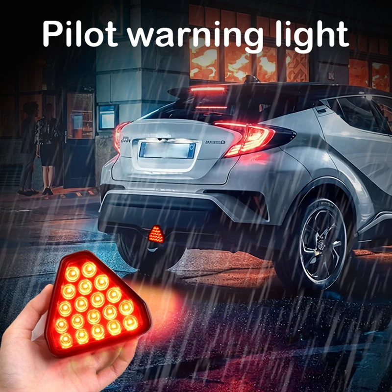 

1PC Universal Car LED Brake Tail Light Anti-collision Auto Singal Lamp Triangle Reversing Stop Flash Warning Fog Lights Red