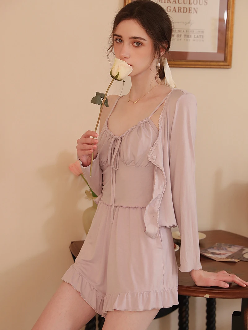 Пижама женская хлопковая кружевная одежда для сна во французском стиле комплект