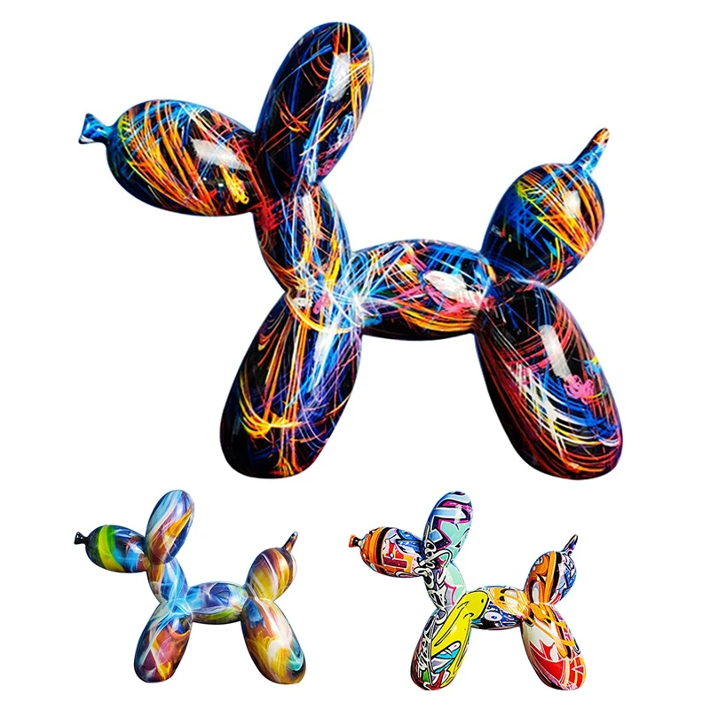 

Nordic Painting Graffiti Balloon Dog Sculptures Creative Resin Crafts Animal Statues Home Decor Collectible Figurines