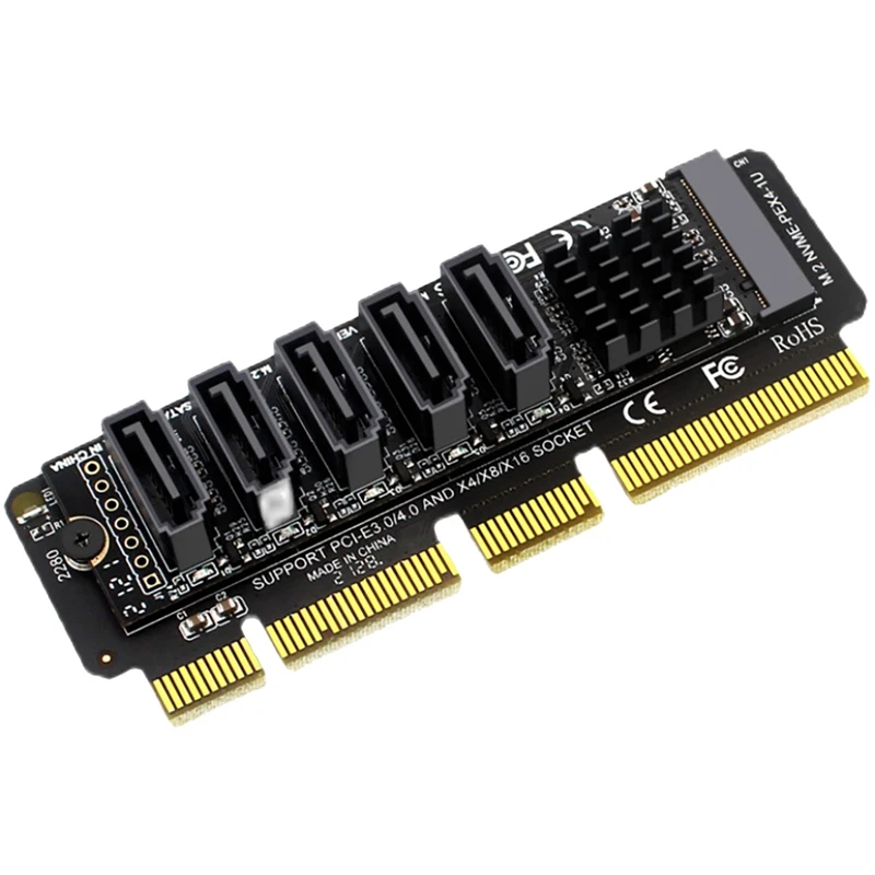 

NEW-M.2 NVME PCIE X4/X8/X16 To 5-Port SATA3.0 6Gb/S JMB585 Hard Disk Expansion Card For Bitcoin Mining Motherboard