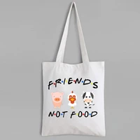 vegetarian tote bag friends not food canvas tote animal lover pures and bags vegan gift funny womens reusable shopping bag