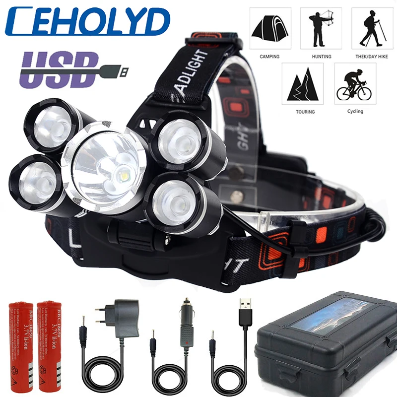

Litwod Rechargeable Led Headlamp Fishing Headlight T6 Rechargeable Torch Hunting Head Lamp Camping Flashlight For 18650 battery