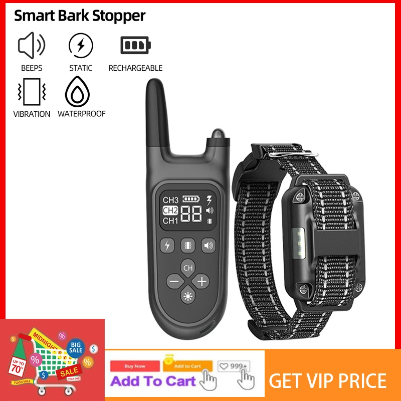 

Электрический ошейник для дрессировки собак, водонепроницаемый ошейник для домашних животных с дистанционным управлением, перезаряжаемый...