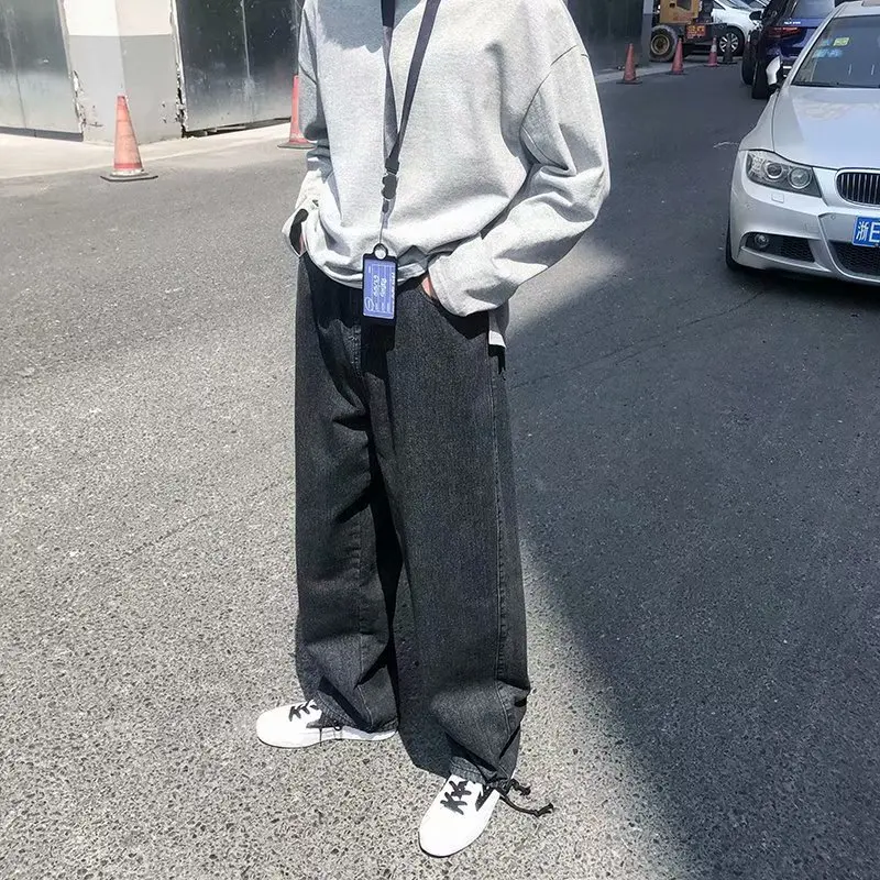 New Retro Wide-leg Jeans Men's Straight Loose Loose Hong Kong Style Trend All-match Trousers Fashion Streetwear джинсы мужские