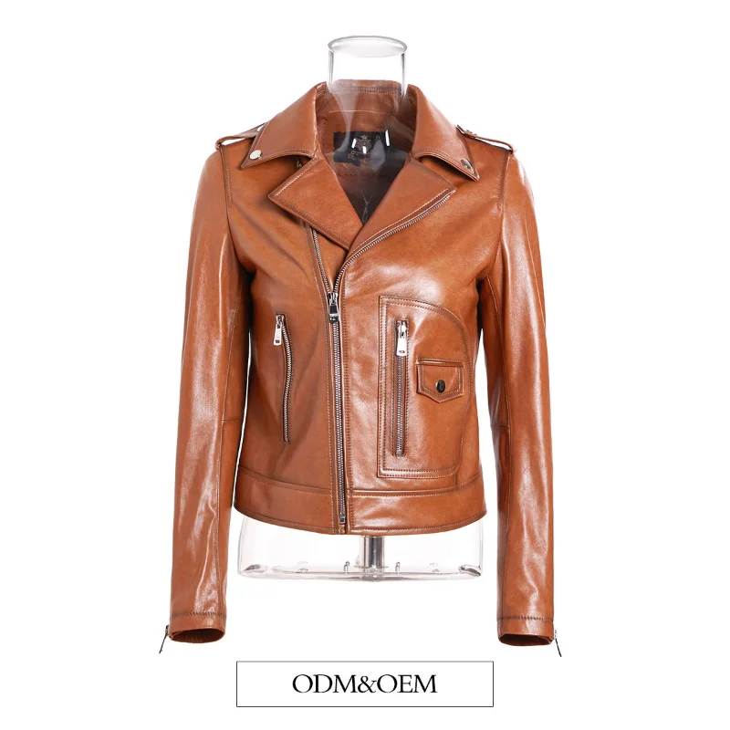 Genuine Leather Jacket Women's Autumn and Winter New Short Fashion Sheepskin Locomotive Small Leather Jacket Lapel Women's Coat