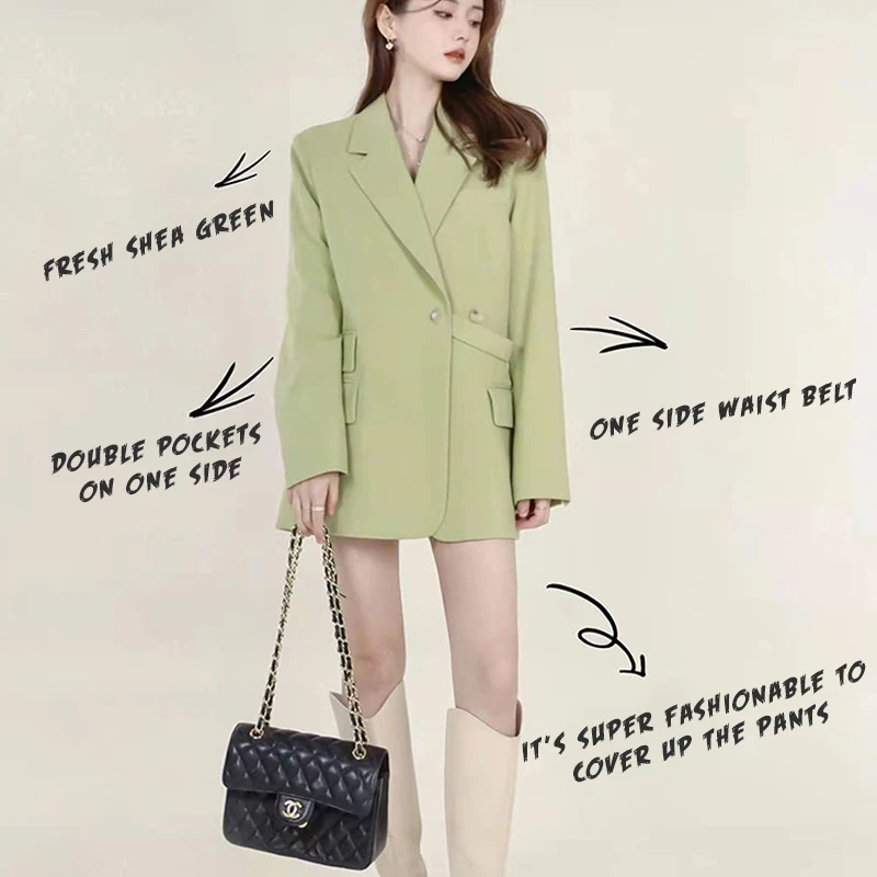 

2022 Spring And Autumn New Small Jacket Women's High-End Sense Fried Street Temperament Small Suit Casual Loose Green Suit