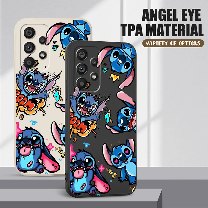

Phone Case For Samsung A73 A53 A33 A52 A32 A23 A22 A71 A51 A21S A03S A50 A30 5G Lilo & Stitch Anime Cartoon Liquid Rope Cover