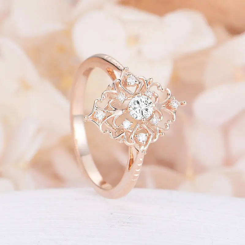 

18k Yellow Gold Plated Wedding Ring With Diamonds And Flowers, Foreign Trade Women's Plated 925 Silver Jewelry
