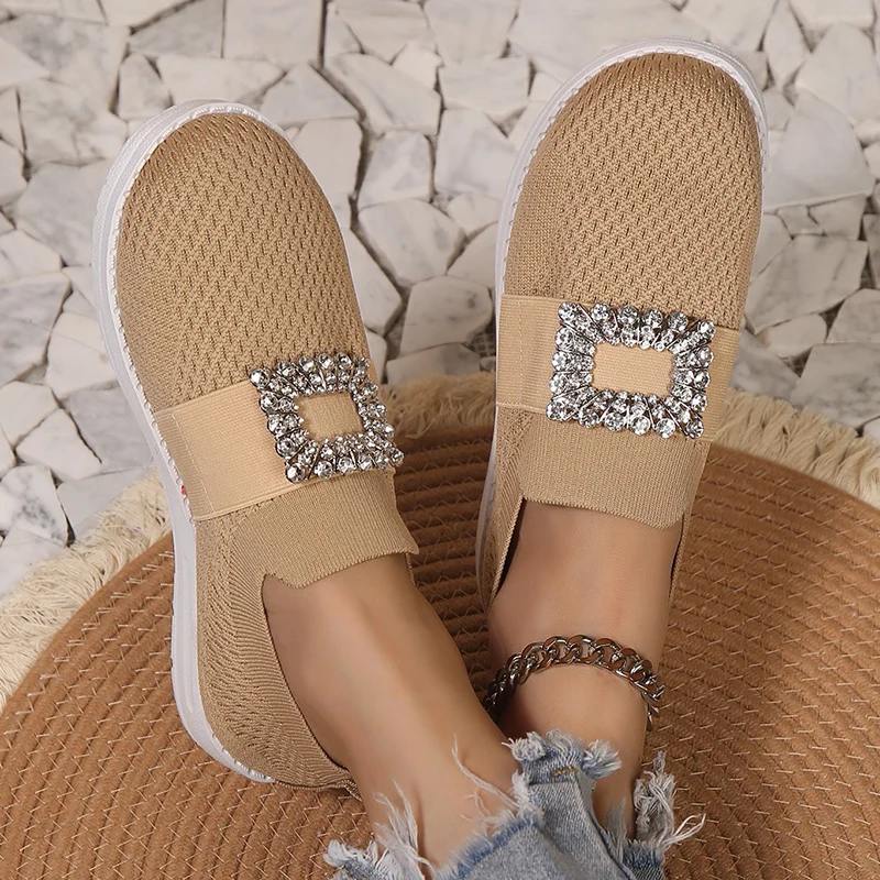 Стразы вязаные мокасины из сетчатого материала для женщин Дышащая повседневная