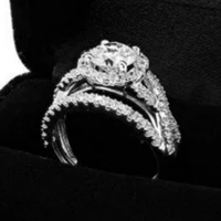 2pcs exquisite natural white diamond female engagement wedding ring size 6 10