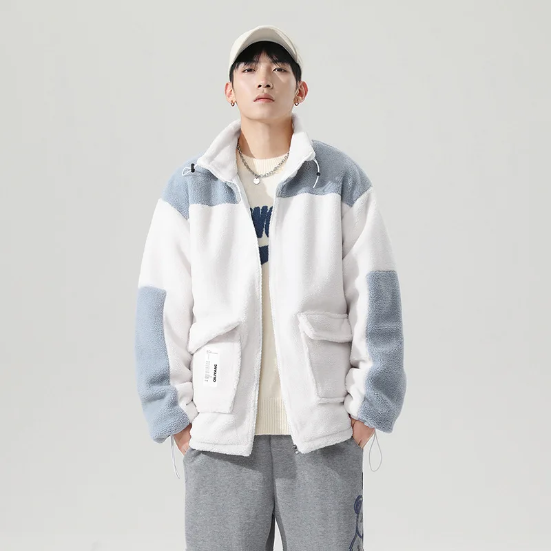 Men Parkas Jackets 2021 Winter  Color Contrast Thickened Cotton Jacket Men Lamb Cashmere Jacket Wool Cotton Jacket Men