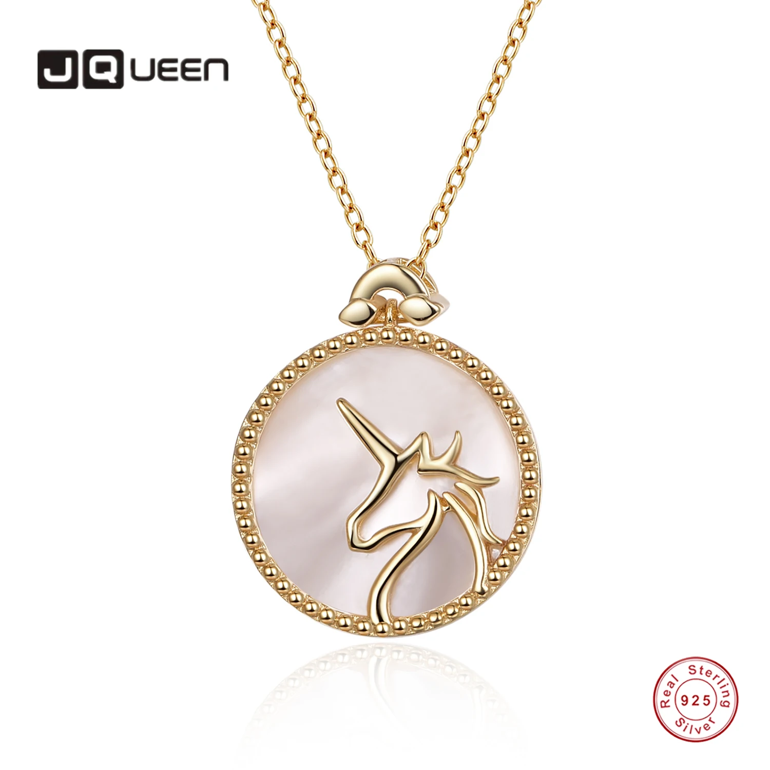 

JQUEEN 925 Silver Necklace Unicorn White Fritillary Black Agate Couple for Women Jewelry Crystal Birthday Gift